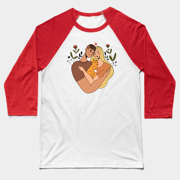 Young family and cat. Really love. Valentine’s Day card Baseball T-Shirt by Lina_Karolina